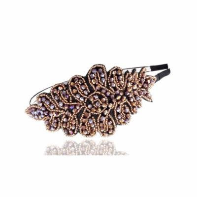 Princess Subtle Peach Coral Flourish Leaf Crystal Bead Big Fashion Hair Headband