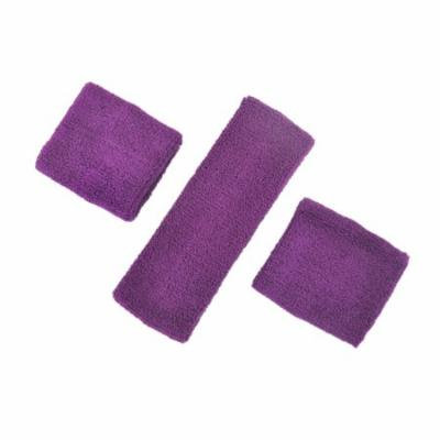 GOGO Thick Solid Color Sweatband Set (1 Headband + 2 Wristbands)-Purple