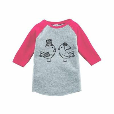 7 ate 9 Apparel Girl's Bird Wedding Pink Raglan - 4T