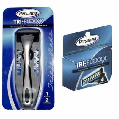 Men's Personna Tri-Flexxx Razor Blade Handle w/ 2 cartridges + Personna Tri-flexxx Triple Blade Refill Cartridges for Men 4 ct. + 3 Count Eyebrow Trimmer