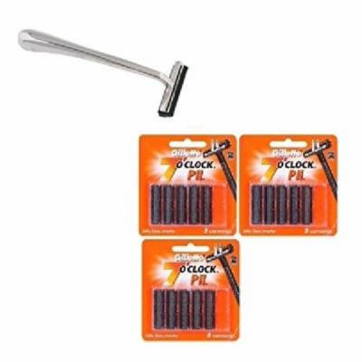 Trac II Chrome Handle + Gillette 7 O' Clock PII 5 ct. Refill Razor Blades (No Lube Strip) (Pack of 3) + Schick Slim Twin ST for Sensitive Skin