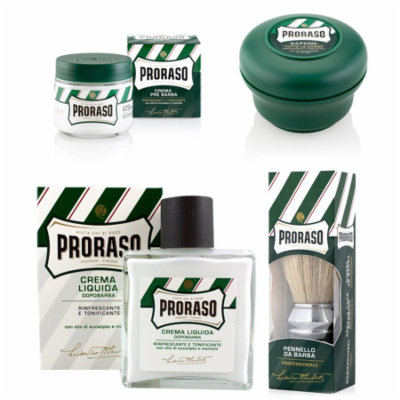 Proraso Menthol&Eucalyptus Set: Pre-shave Cream 3.6oz+Shave Soap 5.2oz+Aftershave Balm 3.4oz+Brush + Old Spice Deadlock Spiking Glue, Travel Size, .84 Oz