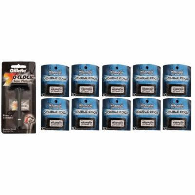 Gillette 7 O'Clock Super Platinum Safety Razor w/ 5 Blades + Wilkinson Sword Double Edge Razor Blades, 10 ct. (Pack of 10) + Old Spice Deadlock Spiking Glue, Travel Size, .84 Oz
