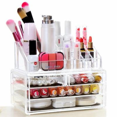 2 Tiers Acrylic Cosmetics Organizer 4 Drawers Transparent Grid Display Desktop Home Storage Organizer ECLNK