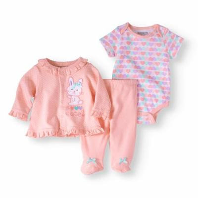 Newborn Baby Girl Knit Shirt, Knit Creeper And Knit Footed Pant Set