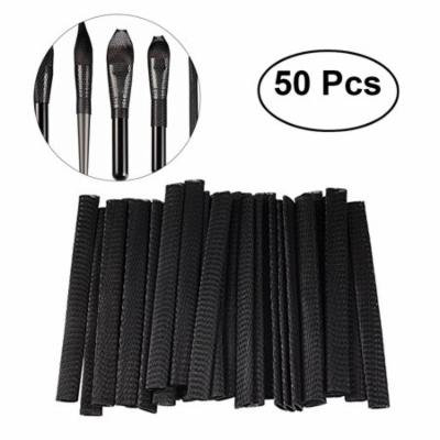 50pcs Makeup Brush Mesh Cover Cosmetic Brush Protector Net Sleeve Guards (Black)