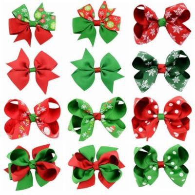 12 Pieces Girl Christmas Holiday Gift Snowflake Ribbon Hair Bows Clip Girl Hairpin
