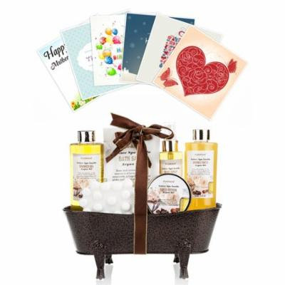 Pinkleaf Nature Spa Vanilla, Argan Oil, Bath Gift Set, in Antique Brass Looking Tub
