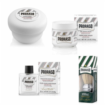 Proraso for Sensitive Skin Set: Pre-shave Cream 3.6oz+Shave Soap 5.2oz+Aftershave Balm 3.4oz+Brush + Schick Slim Twin ST for Dry Skin
