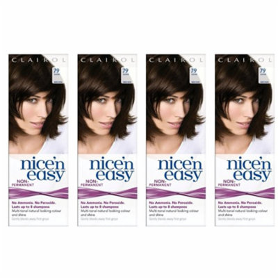 Clairol Nice N' Easy Hair Color #79, Dark Brown (Pack of 4) Uk Loving Care + Scunci Black Roller Pins, 18 Pcs
