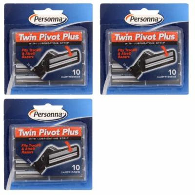Personna Twin Pivot Plus Refill Blade Cartridges w/ Lubricating Strip for Atra & Trac II Razors 10 ct. (Pack of 3) + 3 Count Eyebrow Trimmer