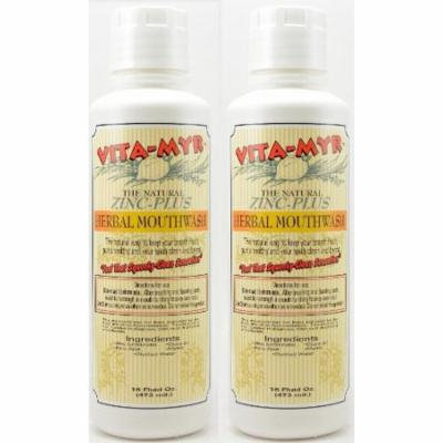 2 Pack Natural VITA-MYR Mouthwash - Effective Herbal 16 oz Vegan, Gluten-Free, Organic and Safe! No Alcohol! Great Taste!