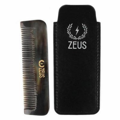 Zeus Natural Horn Medium Tooth Beard Comb in Leather Sheath - Beard Comb for Men