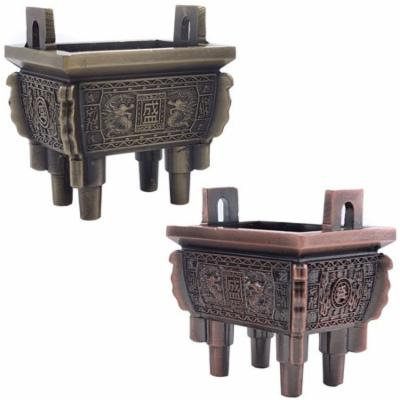 TrendBox Set of 2 - Mini Vintage Design Ding Sheng Bronze Tripod Incense Cone Coil Stick Burner Holder Ash Catcher Chinese Traditional Style Buddhist Washable