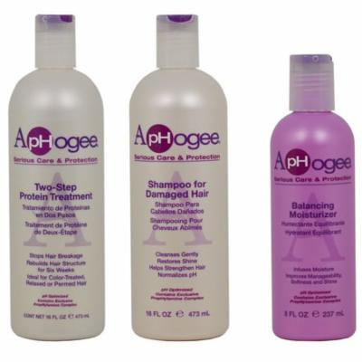 Aphogee Two Step Protein Treatment + Shampoo For Damaged Hair 16oz + Balancing Moisturizer 8oz