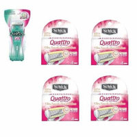Schick Quattro for Woman GO Razor Handle + Schick Quattro for Women Razor Refill Blade Cartridges, Ultra Smooth, 4 Ct. (Pack of 4) + Schick Slim Twin ST for Sensitive Skin