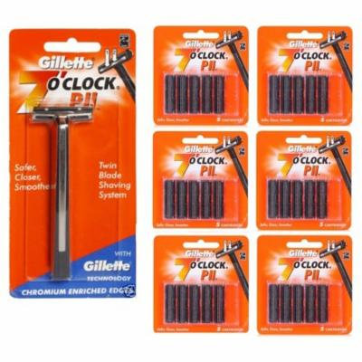 Gillette 7 O'Clock PII Trac II Razor + 7 O'Clock PII 5 ct. Razor Blades (No Lube Strip) (Pack of 6) + Scunci Black Roller Pins, 18 Pcs