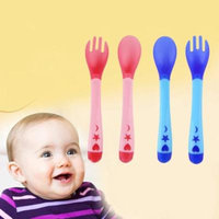 Temperature Sensing Feeding Flatware Tablewar Baby Infant Spoon & Fork Set