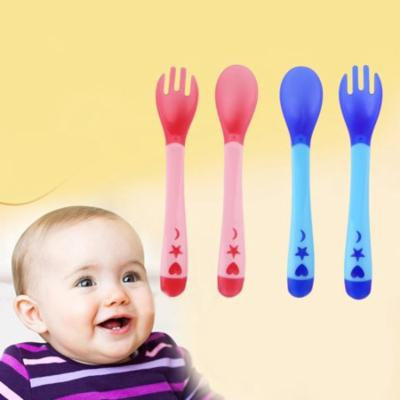 Temperature Sensing Feeding Flatware Tablewar Baby Infant Spoon & Fork Set