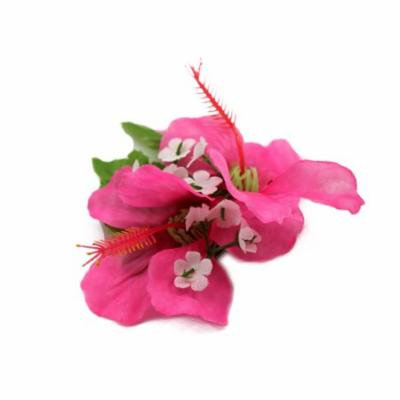 Hawaii Luau Party Artificial Fabric Double Small Hibiscus Hair Clips Hot Pink
