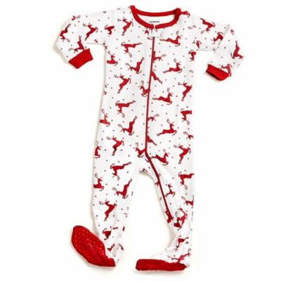 Leveret White Reindeer Footed Pajama Pajama Sleeper 100% Cotton 12-18 Months