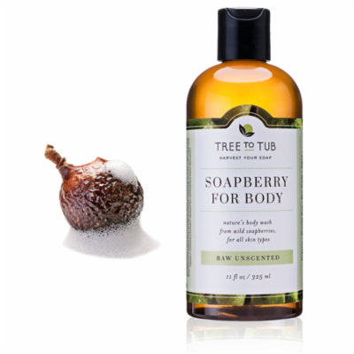 pH Balanced Body Wash for Sensitive Skin - the Only Unscented Body Wash that Naturally Soothes Eczema & Psoriasis with Gentle Soapberry Lather, 11oz - Tree To Tub