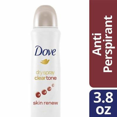 Dove Dry Spray Antiperspirant Deodorant Clear Tone Skin Renew 3.8 oz.(pack of 2)