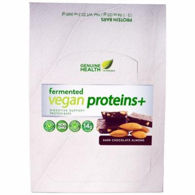 Genuine Health Corporation, Fermented Vegan Proteins +, Dark Chocolate Almond, 12 Protein Bars, 1.94 oz (55 g) Each(pack of 4)
