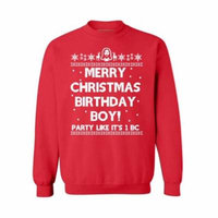 Awkward Styles Merry Christmas Birthday Boy Christmas Sweatshirt Jesus Holiday Sweatshirt Xmas Gifts Christmas Sweatshirt for Men for Women Christian Gift Christmas Sweater Xmas Party Family Holiday
