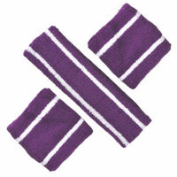 GOGO Thick Solid Color Sweatband Set (1 Headband + 2 Wristbands)-Purple/White