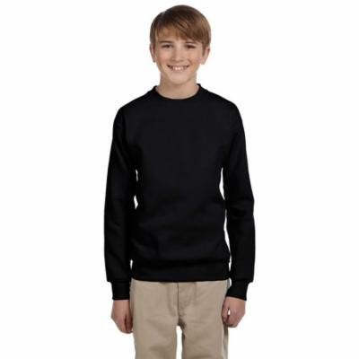 Hanes Youth Cotton Crewneck Fleece Closure Sweatshirt, Black, Medium, Style, P360