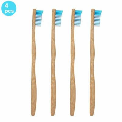 Genkent 4 PCS Bamboo Toothbrush-Natural &Eco Friendly- Dental Care for Adult Blue