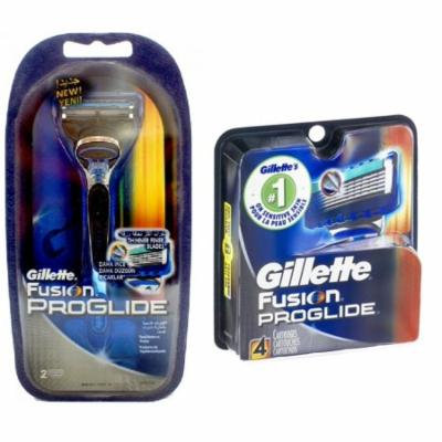 Gillette Fusion Proglide Razor + 2 Refill Blades w/ Gillette Fusion Proglide Refill Cartridges 4 Ct + Old Spice Deadlock Spiking Glue, Travel Size, .84 Oz