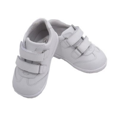 Angel Toddler Boys White Double Velcro Strap Leather Sneakers 4-7 Toddler