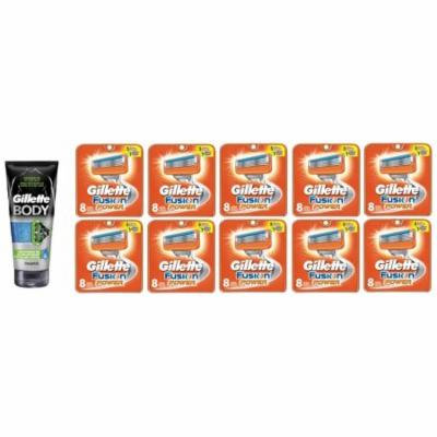 Gillette Body Non Foaming Shave Gel for Men, 5.9 Fl Oz + Fusion Power Refill Blades 8 Ct (10 Pack) + Schick Slim Twin ST for Dry Skin