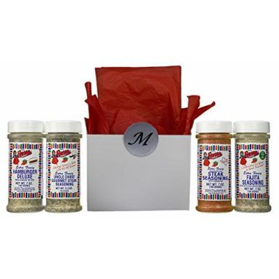 Bolner's Fiesta Extra Fancy Texas Barbeque Seasoning 4 Flavor Gift Box Set, (1) each: Texas Style Steak, Uncle Chris' Gourmet Steak, Hamburger Deluxe, and (1) Fajita, 5.5-7 Ounces