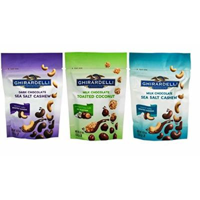Ghirardelli Chocolate Treats 3 Flavor Variety Bundle, (1) each: Dark Chocolate Sea Salt Cashews, Milk Chocolate Toasted Coconut, Milk Chocolate Sea Salt Cashews