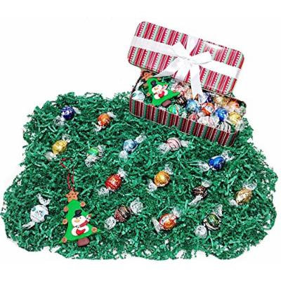Red & Green Striped Christmas Holiday Tin Gift Box - Lindt Lindor Gourmet Chocolate Truffles & Christmas Tree Ornament