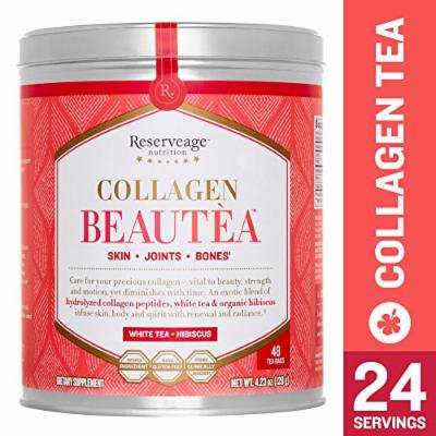 Reserveage - Collagen Beautea, Botanical Support Healthy Skin, Joints, and Bones, White Tea + Hibiscus, 4.23 oz (24 Servings)