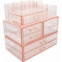 Sorbus Acrylic Cosmetics Makeup and Jewelry Storage Case Display Sets -Interlocking Drawers to Create Your Own Specially Designed Makeup Counter -Stackable and Interchangeable (Pink)