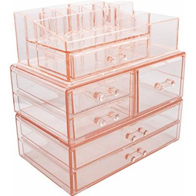 Sorbus Acrylic Cosmetics Makeup and Jewelry Storage Case Display Sets -Interlocking Drawers to Create Your Own Specially Designed Makeup Counter -Stackable and Interchangeable (Pink)