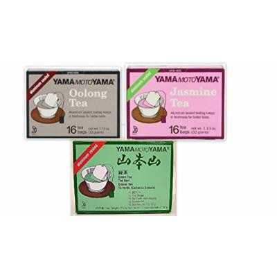 Yamamotoyama Tea Variety Bundle, 1 box with 16 tea bags (Pack of 3) includes 1-Box Green Tea + 1-Box Oolong Tea + 1-Box Jasmine Tea (48 TOTAL TEA BAGS)