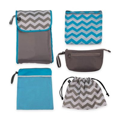 5-in-1 Organizer Pouches in Turquoise/Grey