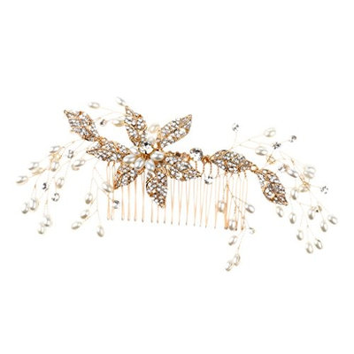 Baoblaze Glistening Gold Crystal Bridal Wedding Prom PartyHair Side Comb Hair Pins Accessory - Gold Style2, as described