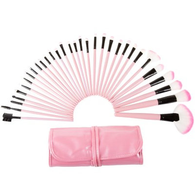Trademark Global Games Professional Makeup Brush Set (12, 24, or 32 Piece)- Includes Foundation Eyeshadow Eyeliner Eyebrow Concealer Lip Brushes by Everyday Home- Pink