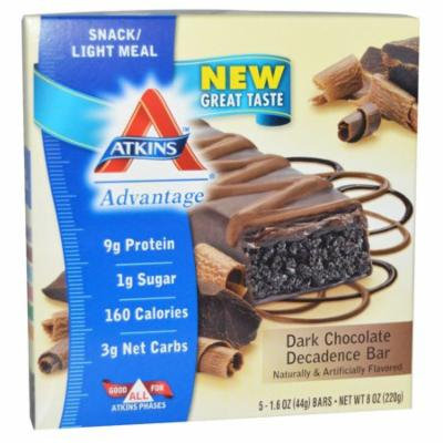 Atkins, Dark Chocolate Decadence Bar, 5 Bars, 1.6 oz Per Bar(pack of 1)