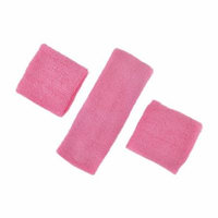 GOGO Thick Solid Color Sweatband Set (1 Headband + 2 Wristbands)-Pink