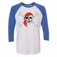 Jolly Roger Pirate Flag 3/4 Raglan Tee Jersey Royal / White X-Large