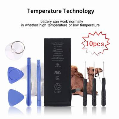 New Upgraded 10pcs/set Professional 1810MAH Mobile Phone Replacement Battery Rechargeable Phone Battery For Iphone 6 4.7 Inch + Tool(Black)