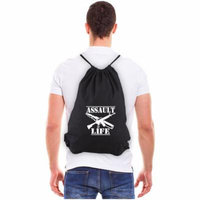 Assault Life Eco-friendly Reusable Canvas Drawstring Bag, Black & White